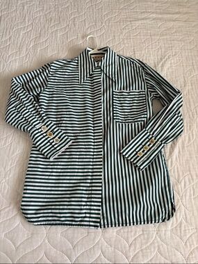 Marni Oversized Green and White Striped Button-Down Tunic Top